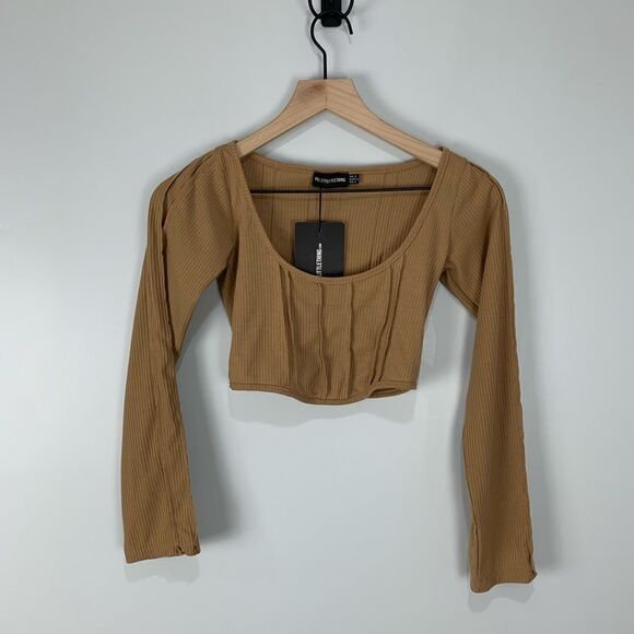 Pretty Little Thing Mocha Exposed Seam Crop Top - Picture 3 of 7